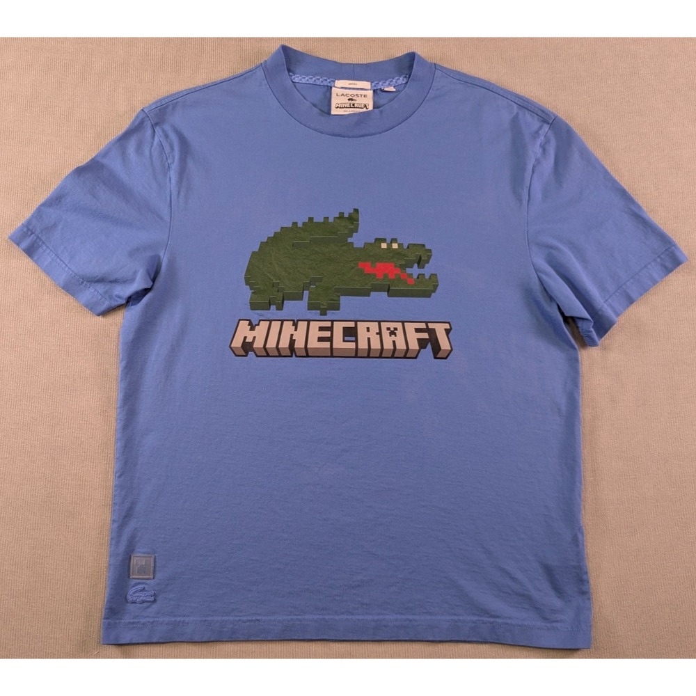 Lacoste Shirt Mens Medium Blue Minecraft Crew Neck Short Sleeve Crocodile Rare